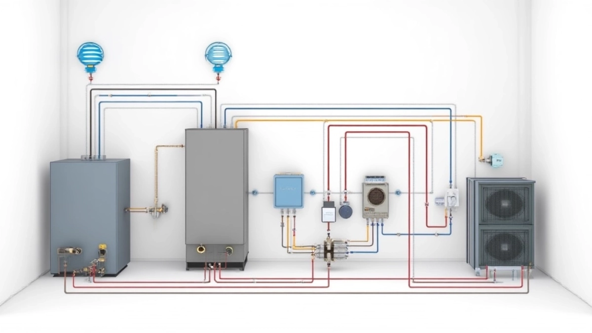 Ogrzewanie hybrydowe gaz i pompa ciepła schemat