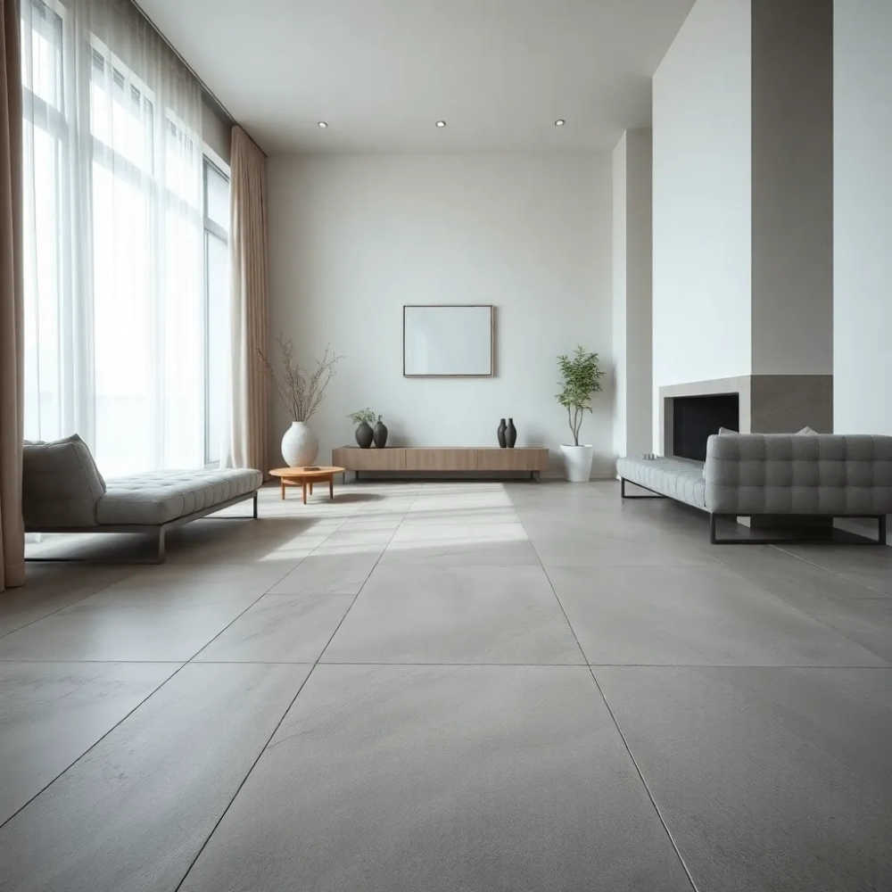 Płytki w salonie bez ogrzewania podłogowego