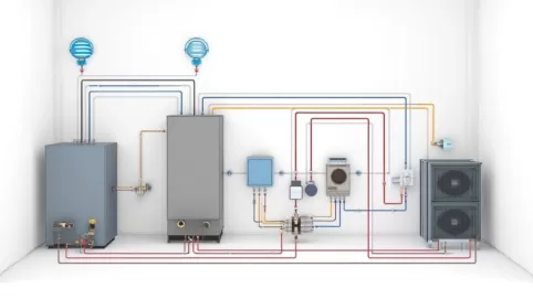 Ogrzewanie hybrydowe gaz i pompa ciepła schemat